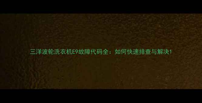 图片 三洋波轮洗衣机E9故障代码全：如何快速排查与解决1