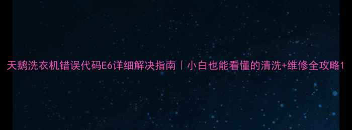 图片 天鹅洗衣机错误代码E6详细解决指南｜小白也能看懂的清洗+维修全攻略1